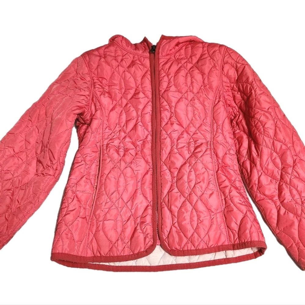 Lands End Size 6X Pink Hooded Lightweight Quilted Jacket Side Pockets